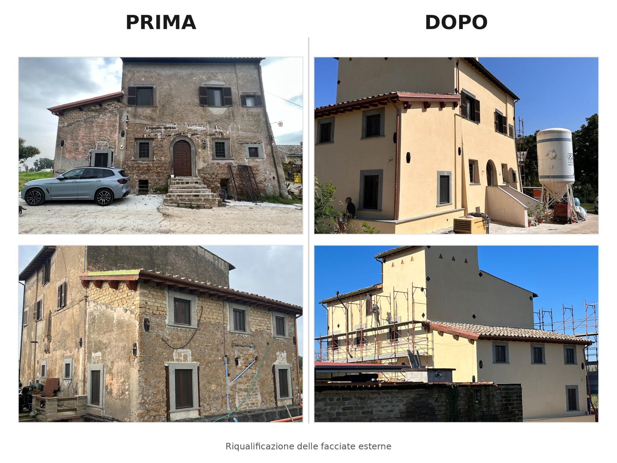 Confronto prima e dopo della riqualificazione delle facciate di un edificio privato